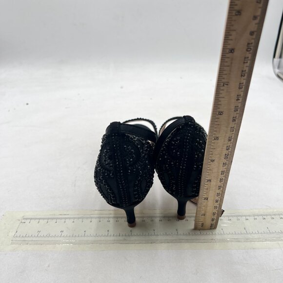 XYD Black Open Toe Rhinestones Ankle Strap Sandals Low Heel Bridal Evening Shoes - Picture 5 of 9